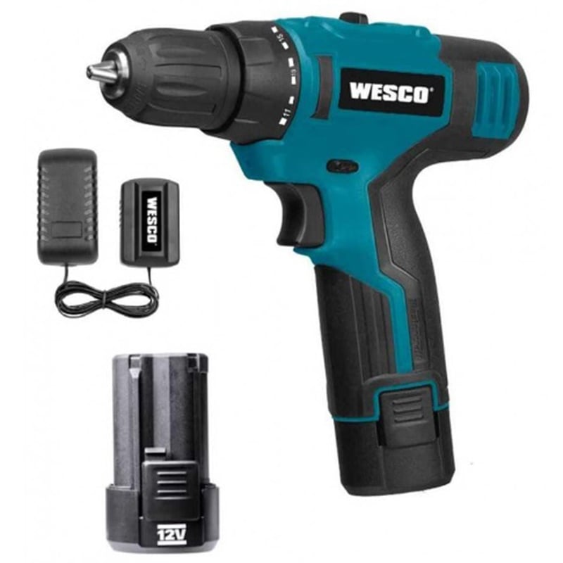 WESCO - Atornillador inalámbrico 10 mm 12V + 2 baterías + cargador