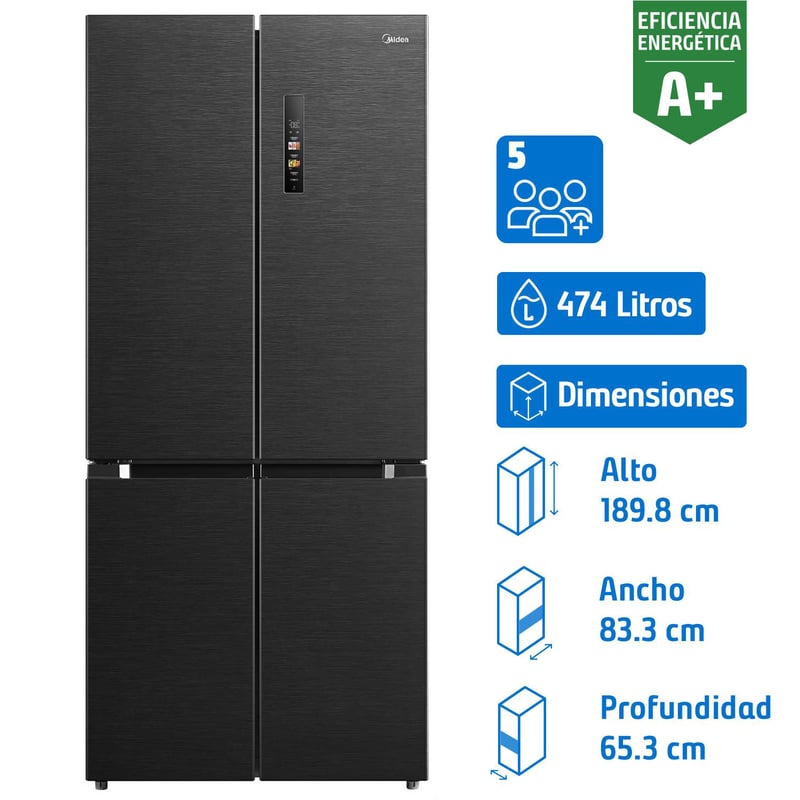 MIDEA - Refrigerador Side by Side No Frost 474 Litros Negro MDRM691MTEDX