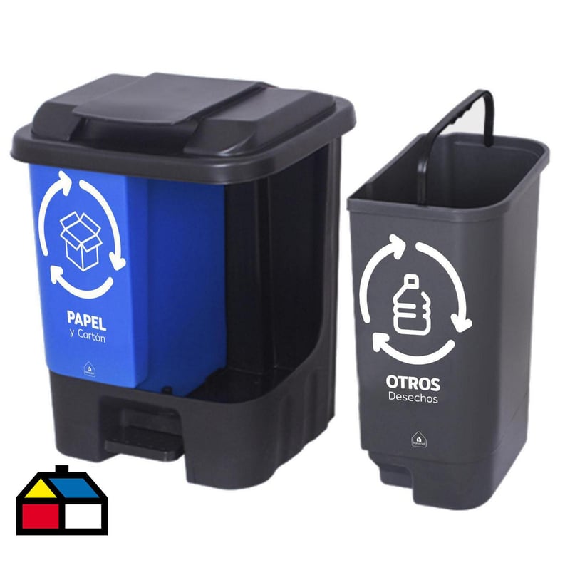 Basurero 40 Litros Plastico PP Azul y Gris