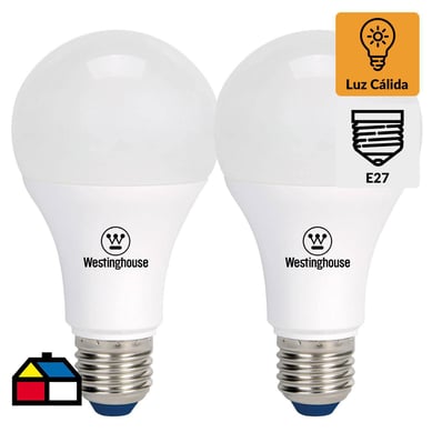 	Pack x 2 ampolletas led bola 9w luz clida E27