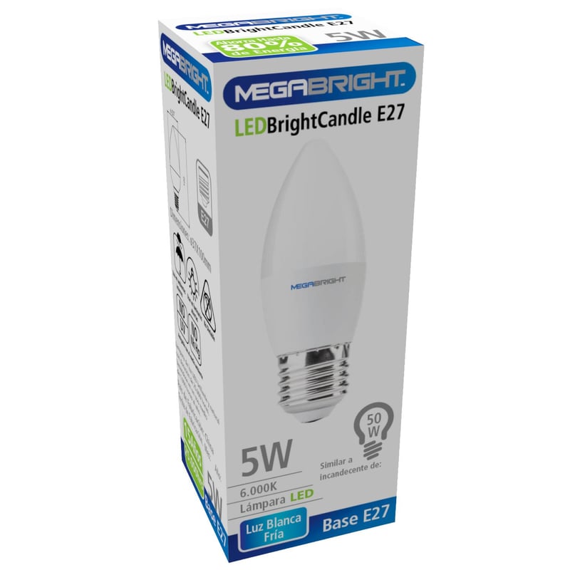 MEGABRIGHT - Ampolleta led C37 vela 5W/6000K E27