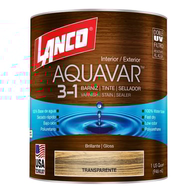 Barniz Aquavar 3 En 1 Barniz/Tinte/Sellador Incoloro 1/4 Galn