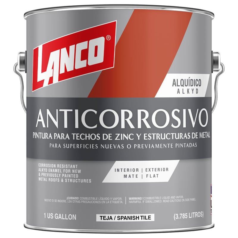 LANCO - Anticorrosivo zinc y estructuras metalicas rojo teja 1 galón
