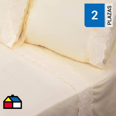 Juego sbanas 2 plazas crema broderie santorini mf