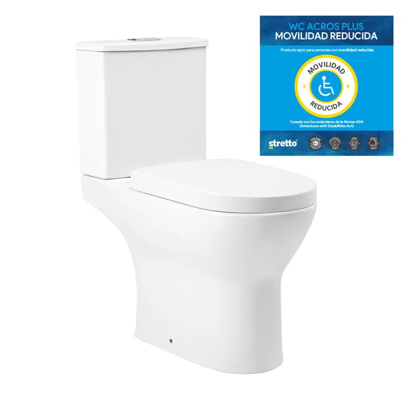 STRETTO - Sanitario Two piece a Piso 20,5 cm 4.8 Litros Acros Plus Blanco