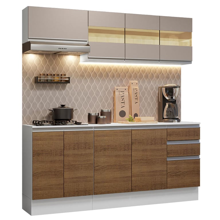 Juego Muebles De Cocina 8 Piezas - Aglomerado Negro, Modular, Con Armarios Altos Y Bajos
