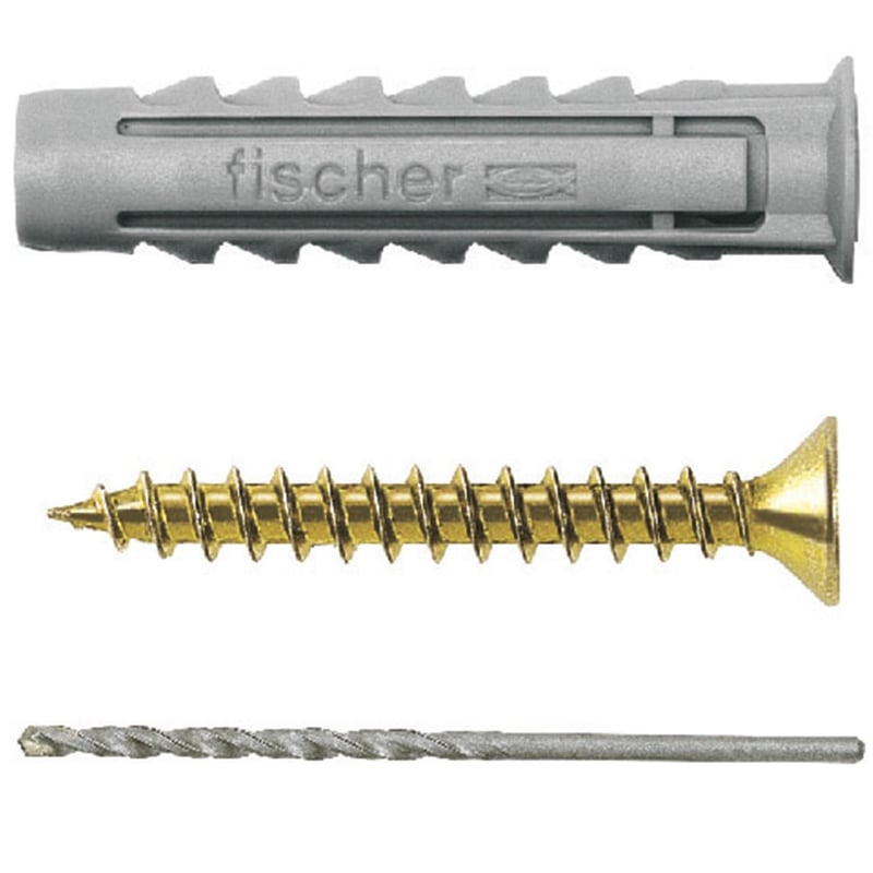 FISCHER - Tarugo Nylon SX6mm + Tornillos 4.5x35 20 unidades + Broca de 6mm