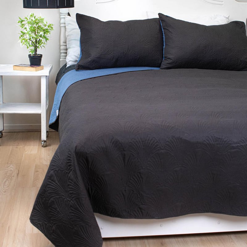 DORAL - Quilt Bicolor Negro/Azul 2 plazas