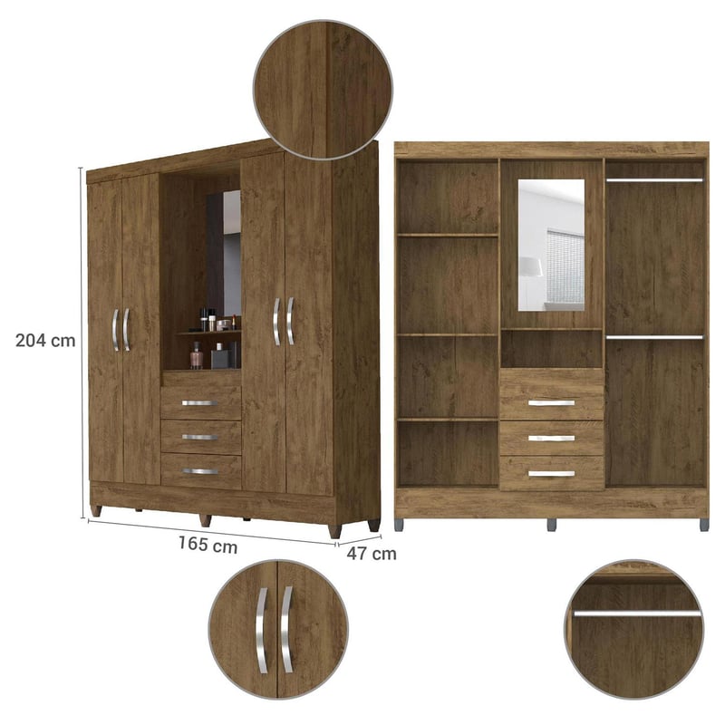 MOVAL - Clóset 4 Puerta(s) 4 Repisa(s) 165x204x47 cm Castaño