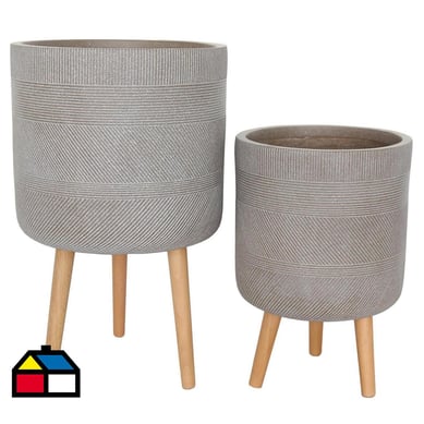 Set de 2 macetas fibra taupe con tapa