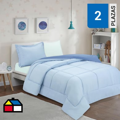 Plumn bicolor + sbana azul 2 plazas