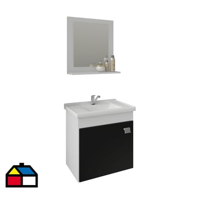 Mueble Vanitorio + Espejo + kit desage 46 cm Blanco/Negro