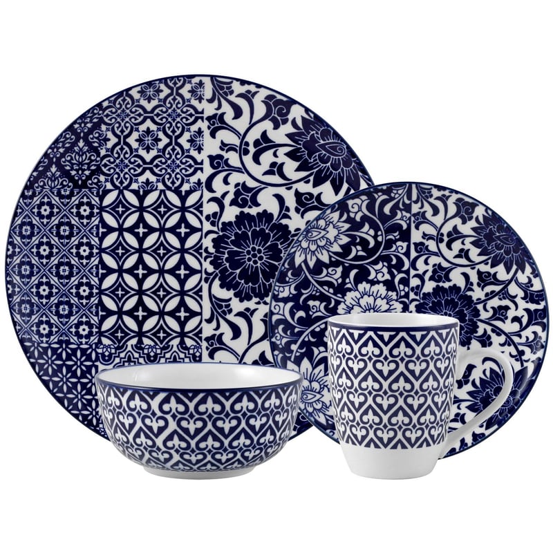 Juego de Loza 24 Piezas Porcelana Bankok Azul Sodimac Falabella