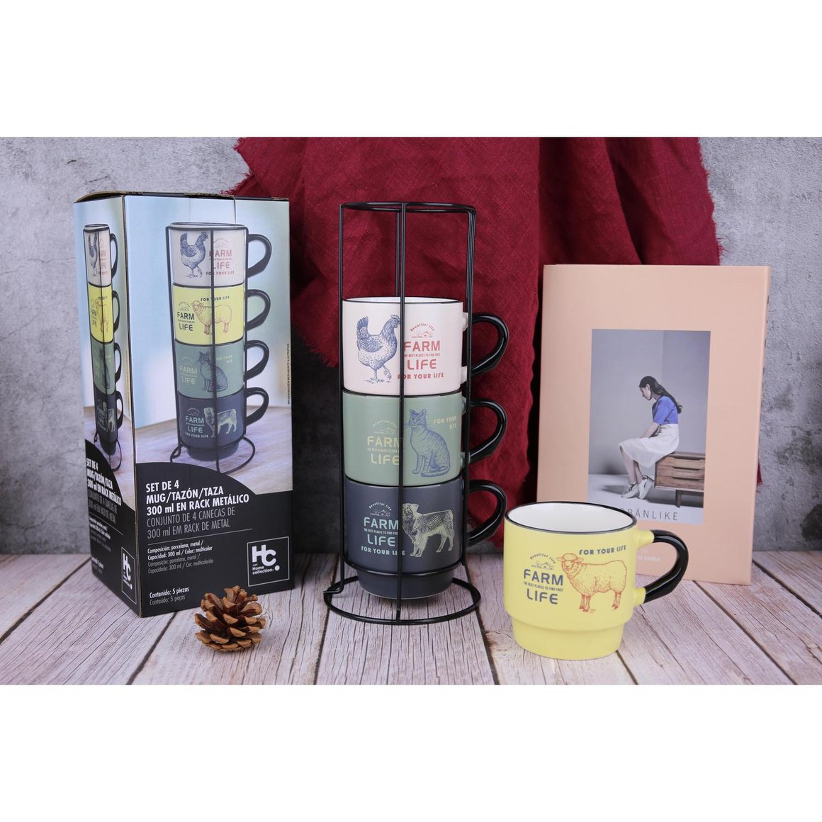 Set de 4 tazas de vidrio con rack MARCA BENE CASA LA INCREIBLE ABM