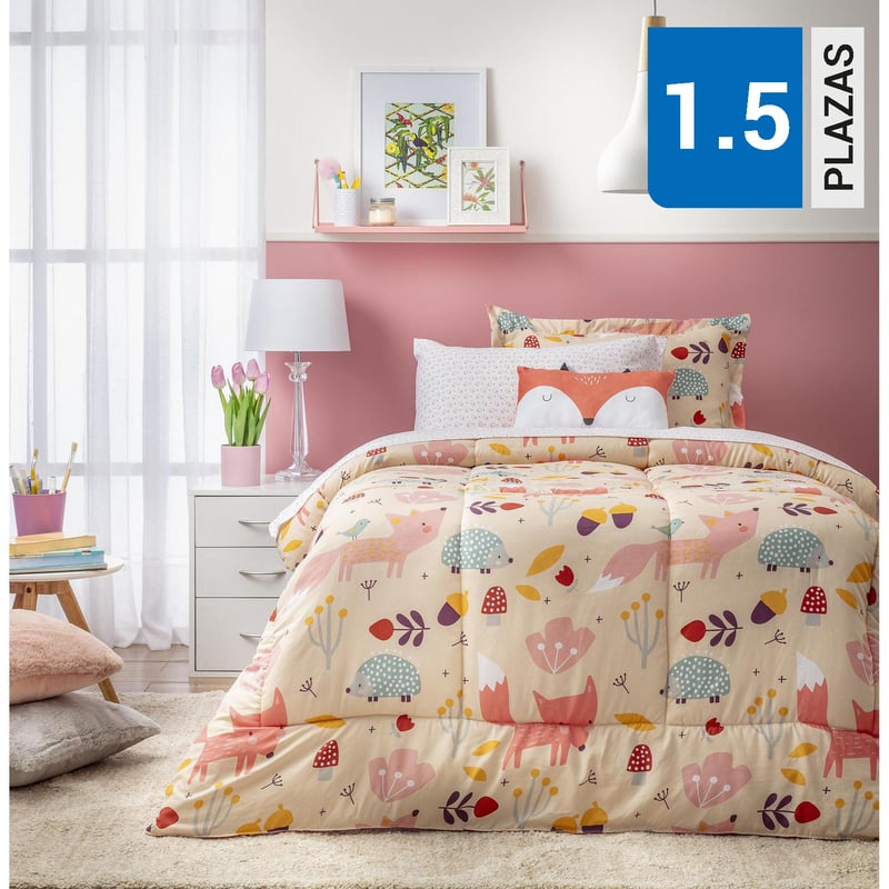 JUST HOME COLLECTION - Combo plumón cojín sábana niño 1,5 plazas