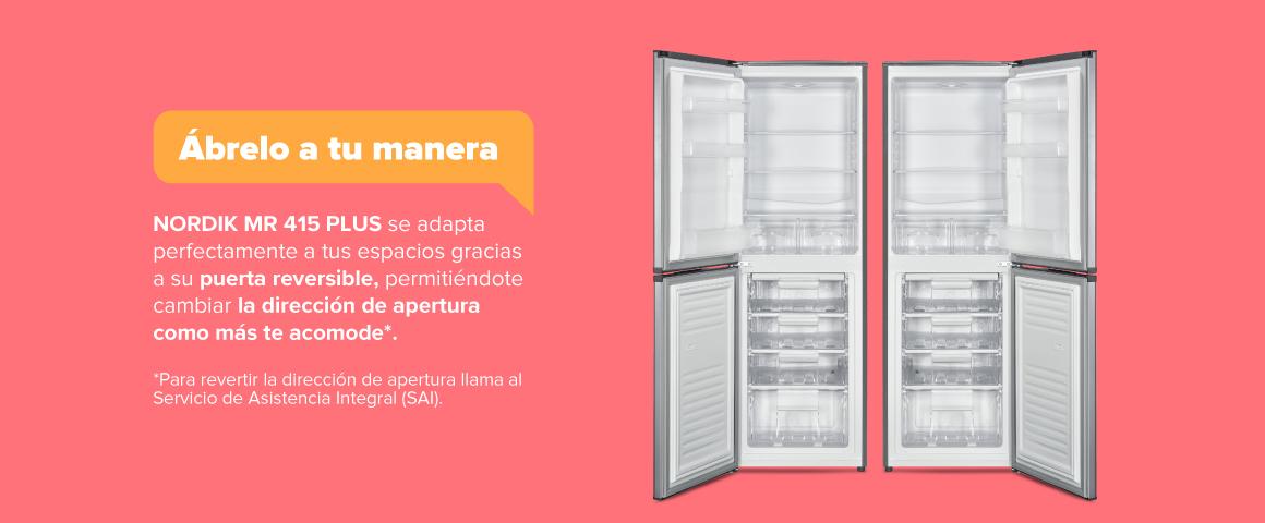 Ábrelo a tu manera. NORDIK MR 415 PLUS se adapta perfectamente a tus espacios gracias a su puerta reversible, permitiéndote cambiar la dirección de apertura como más te acomode*   *Para revertir la dirección de apertura llama al Servicio de Asistencia Integral (SAI)