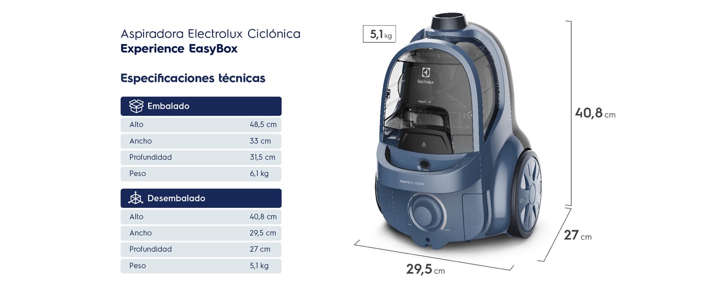 Especificaciones técnicas desembalado: Alto 40,8cm, ancho 29,5cm y profundidad 27cm.