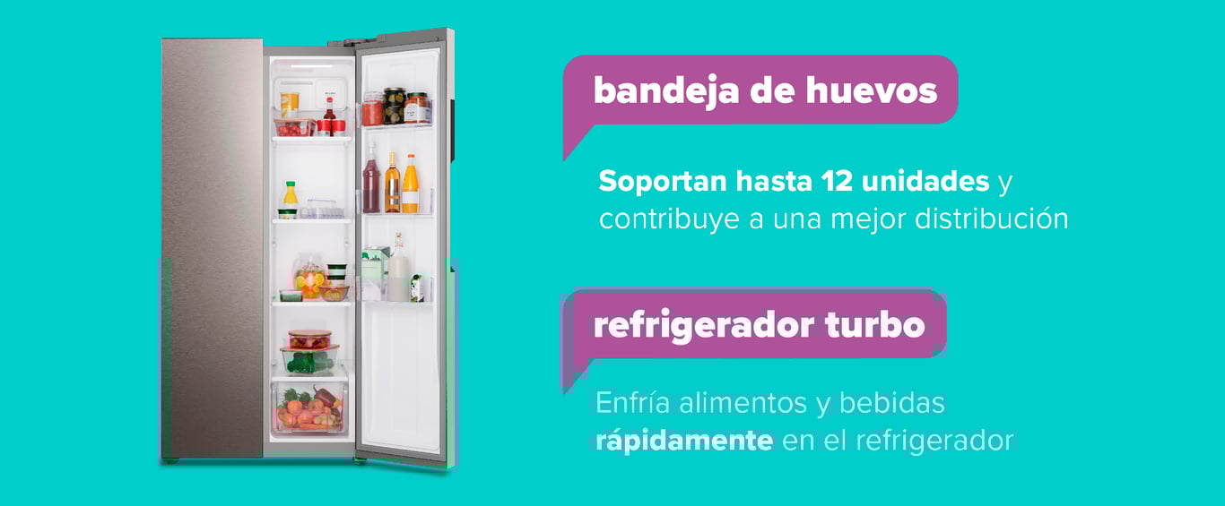 Bandeja de huevos 12 unidades. Refrigerador turbo que enfría alimentos y bebidas rápidamente.
