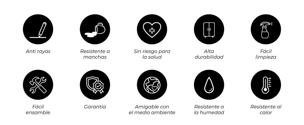 Garantia, resistencia, f�cil de limpiar, f�cil ensamble, salud, antirayas, durabilidad
