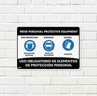 Señal Uso Elementos De Protección Tapaoidos-Guantes-Gafas 35X24Cm
