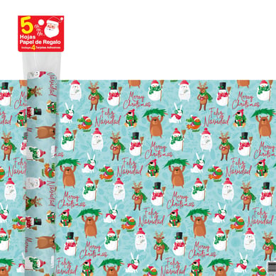 Papel Regalo 5 Unidades + 4 Tarjetas Navidad