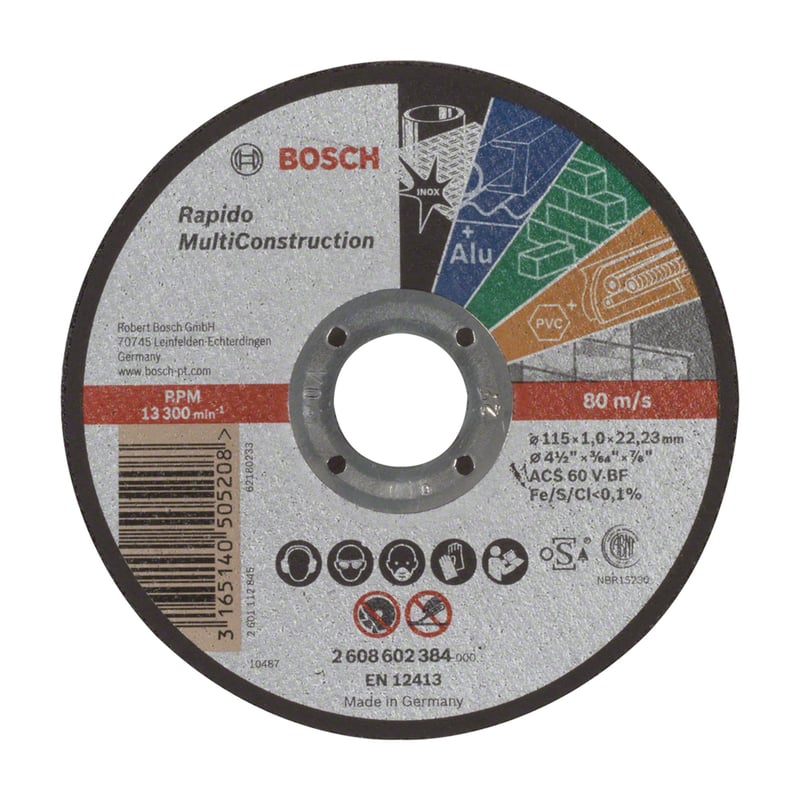 BOSCH - Disco Abrasivo de Corte Bosch MultiConstruction 4 1/2Pulg Centro Recto
