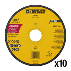DEWALT - Pack X 10 Und Disco Abrasivo 4-1/2 Pg Corte Metal