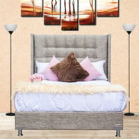Combo Luxury Doble Pillow Doble 140x190cm Tela Café (Base Cama + Cabecero + Colchón Primavera Doble Pillow)
