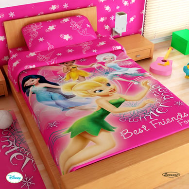 Juego de S�banas Sencillo Microfibra 100x190 cm Hadas Fucsia