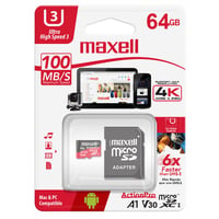 Maxell Tarjeta Micro SD 64 GB U3 Action Prouhs 3 Class 10