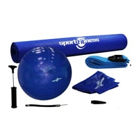 Kit De Yoga 4 En 1 Azul Balón Pelota 65 Cm + Inflador + Riata Estiramiento + Colchoneta Tapete + Banda Elástica