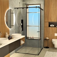 División De Baño 110+120cmx180cm Amiga Barra Esq Negra 8mm