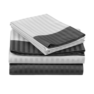 Juego Cama Doble 300 Hilos 100%A Ss Cenefa Gris