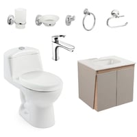 Combo Smart: Sanitario Smart Redondo Blanco De Una Sola Pieza + Mueble Pontus Vital 60 + Grifería Koral + Accesorios Koral Corona