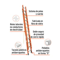 Escalera de Extensión Fibra Vidrio Máxima Longitud 6.4 m Antiderrapante