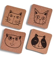 Portavasos de Corcho Cat Faces (set x4 Puestos)