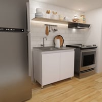 Mueble Inferior Cocina Cielo V.2 1.0 Metros Blanco Incluye Mesón North con Poceta Izquierda en Acero Inoxidable