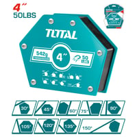 Total Tools Escuadra Magnética de Acero Multiángulo Fuerza de Tiro 50 Libras 4"
