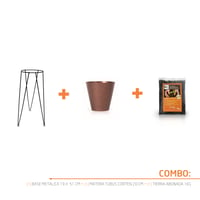 Combo Matera Tubus Corten 20 cm Cobre Con Base Verona 50 cm Con Tierra 1 kg