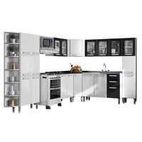 Cocina Integral en L 228x314cm en Acero Incluye Lavaplatos Blanco y Negro
