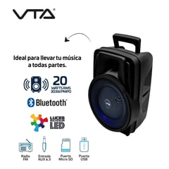 VTA PLUS - Parlante 20 Watts Recargable. Bluetooth. Radio Fm. Puerto Usb y Funcion Karaoke