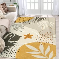 Alfombra Bohemia Moderna Lavable con Estampado Botánico de 1.52m x 2.13m Color Beige Marca Lahome