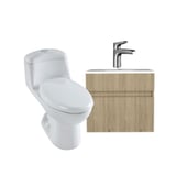 Combo Smart: Sanitario Smart Alongado Blanco De Una Pieza +Mueble Palermo 60 Cm Rovere + Grifería Monocontrol Cascade Corona