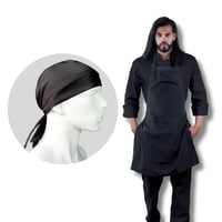 Uniforme Chef Chaqueta Negra Pantalón Negro Delantal Peto Negro Obsequio Cofia Negra Hombre 2XL