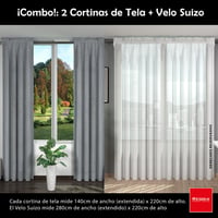 Combo Cortina de Tela Gris Oscuro 140x220 cm c/u + Velo Suizo Blanco 280cm x 220cm