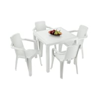 Combo Mesa Plástica Cuadrada 80x80cm Eterna Blanco + 4 Sillas Plásticas con Brazos Eterna Blanco Arena