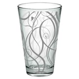 Vaso de vidrio decorado orgánico en tramas color plata, capacidad 350 ml.