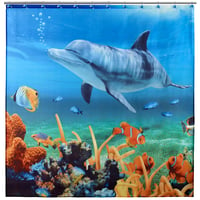 Cortina de Baño Poliester modelo Arrecife y ganchos de resina