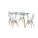 Comedor Rectangular vidrio templado con 4 sillas blanco