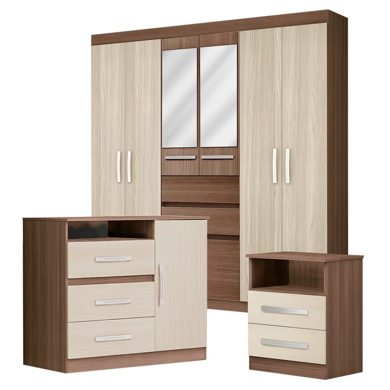 Ropero 7 puertas 2 cajones + Cómoda + Velador | Sodimac Falabella